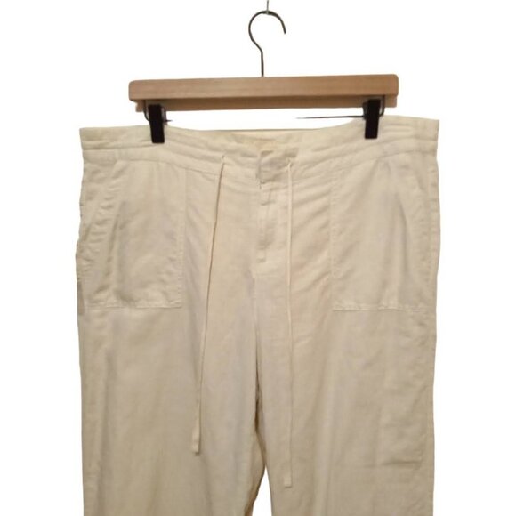 G.h. Bass & Co Ivory Hight Rise Straight Leg Drawstring Linen Blend Pants Sz 16 - Picture 2 of 5